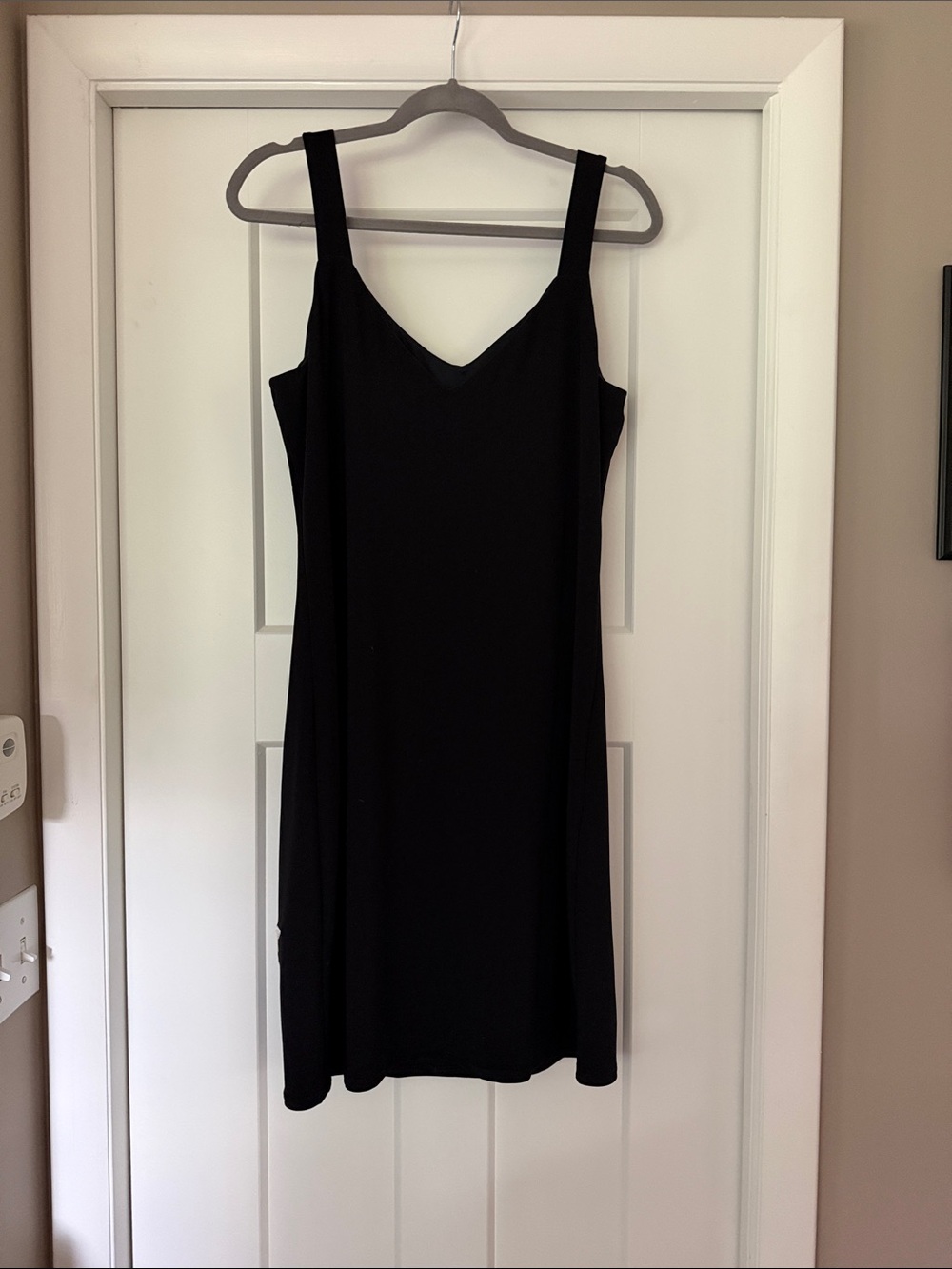 White House Black Market Black Slip Dress with Blush Floral Applique - Picture 2 of 7